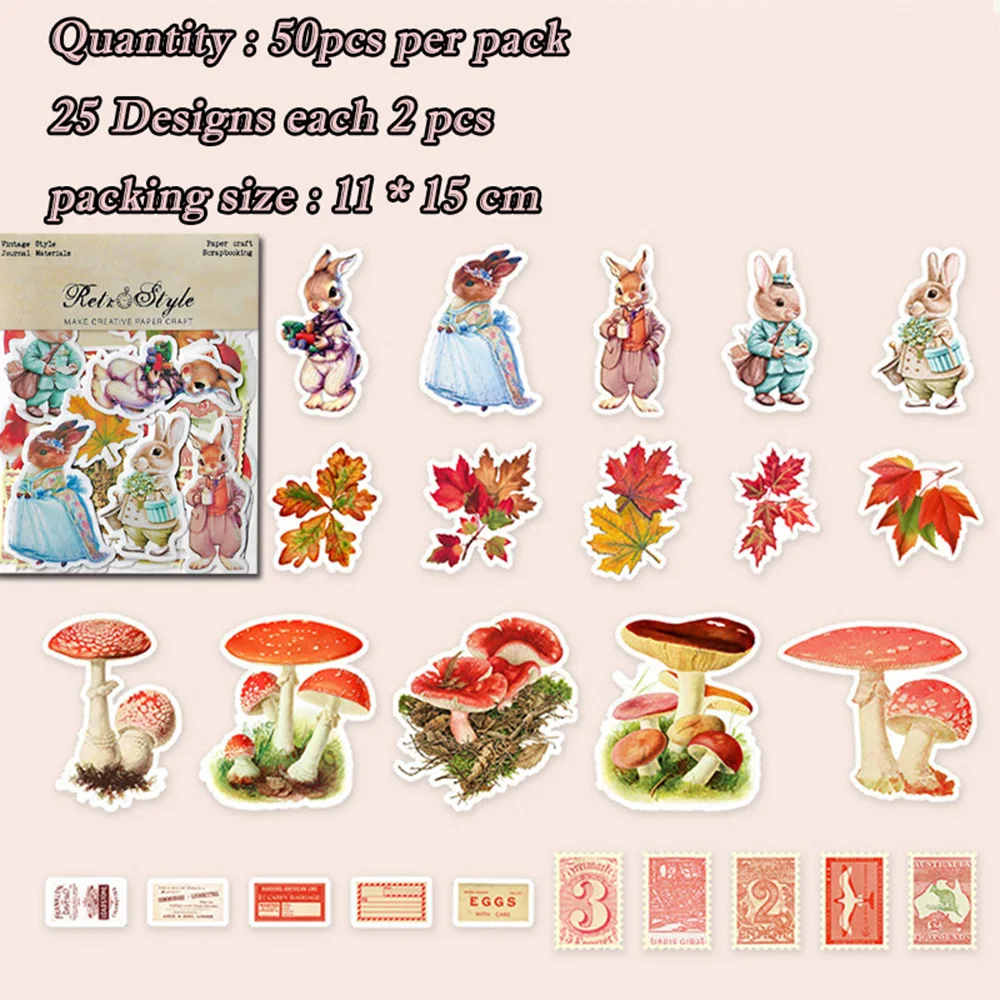 Aesthetic Flower Mushroom Rabbit Scrapbooking Decoration Book Stationery Stickers Set