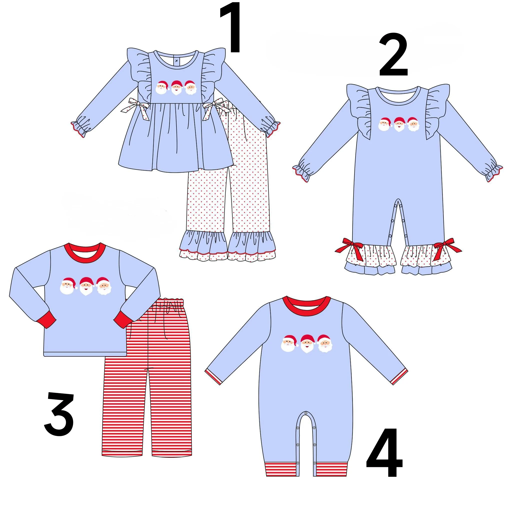 Детский рождественский костюм брюки с длинными рукавами молочный шелковый синий