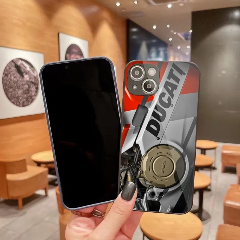 

Fashion Motorcycle Hot DU-CATI Phone Case For IPhone 14 13 12 11 Pro Max X XR XS 8 7 Plus Liquid Glass Color Phone Cover