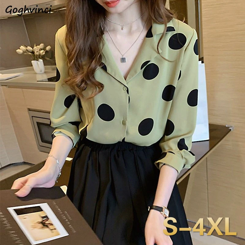 

Blouses Women Polka Dot V-neck Chiffon Designed Ins Hot Sale 4XL Simple All-match Elegant Streetwear Office Ladies Chic Shirts