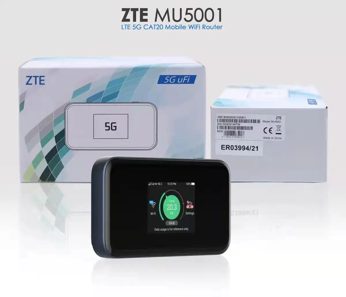 ZTE MU5001 5G N1/N3/N7/N8/N28/ N40/N78(3.5G Hz) CAT20 WiFi 6 Hotspot MIFI модем |