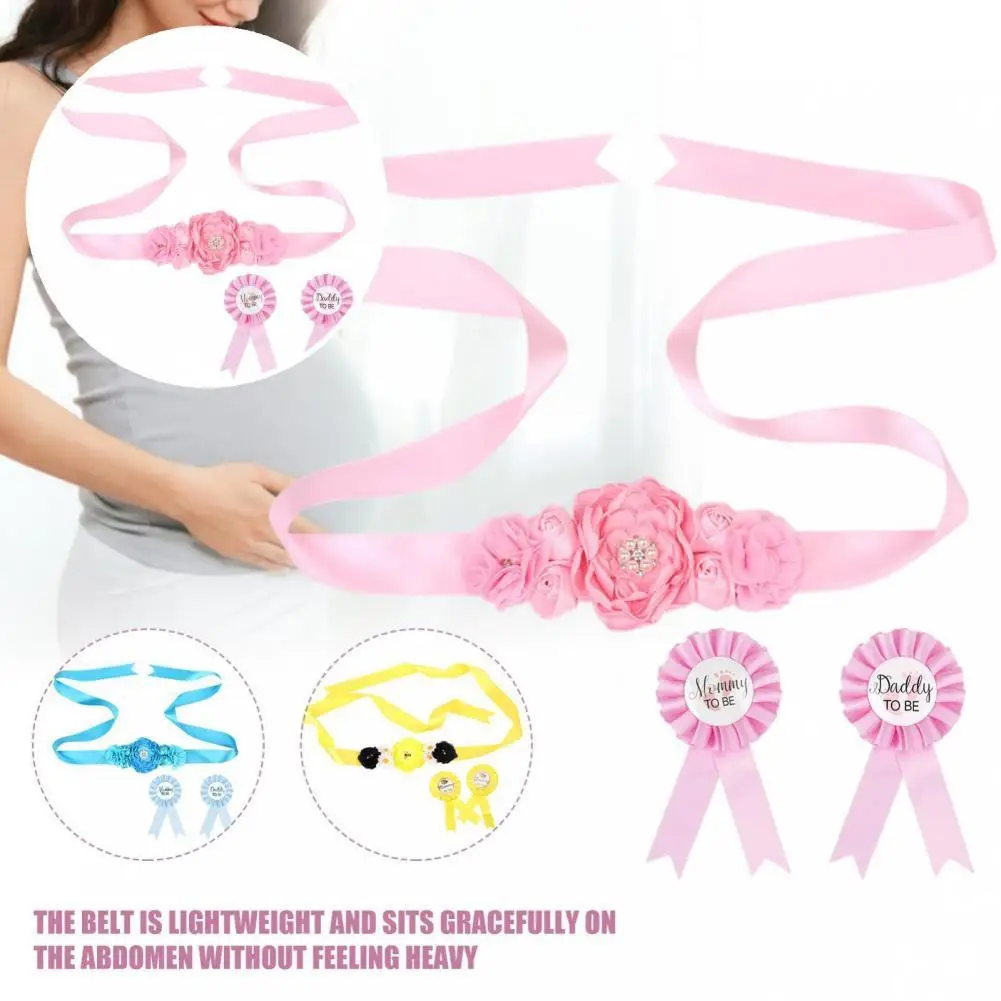 

Chiffon 3Pcs/Set Cute Gender Reveal Baby Belly Belt Flower Shape Maternity Belt Compact for Party