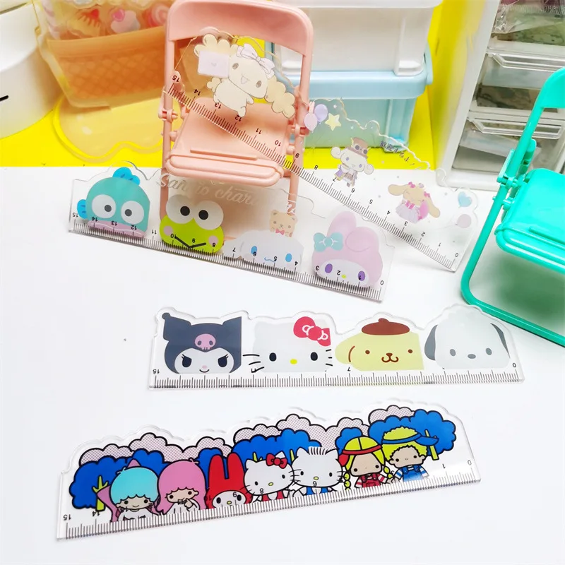 

Anime Kawaii Kt Kuromi My Melody Cinnamoroll Pompompurin Cartoon Ruler Learning Stationery Measuring Office Tools Kids Gift