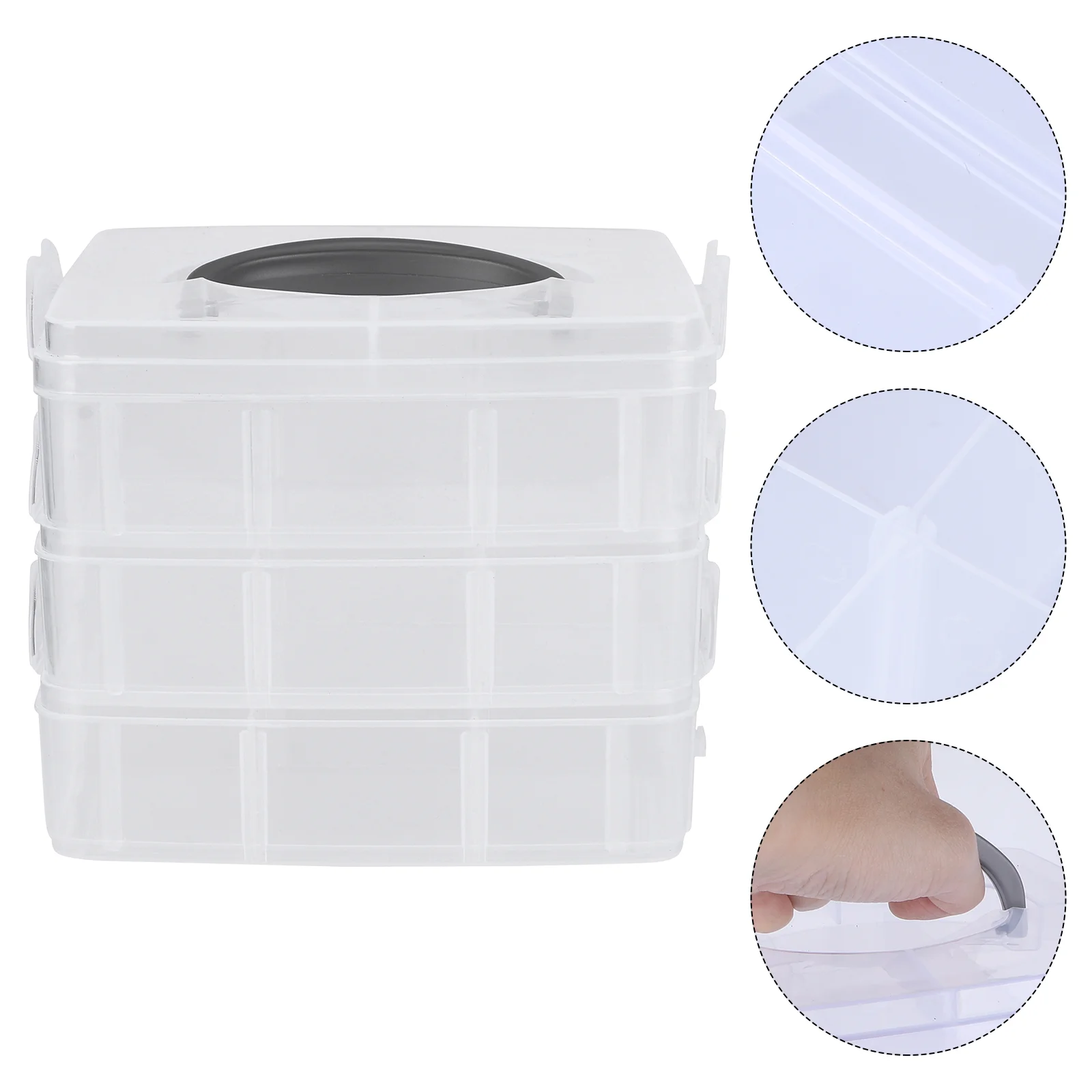 

3 Layers 18 compartments Plastic Adjustable Storage Box Case Holder Organizer (Transparent White)