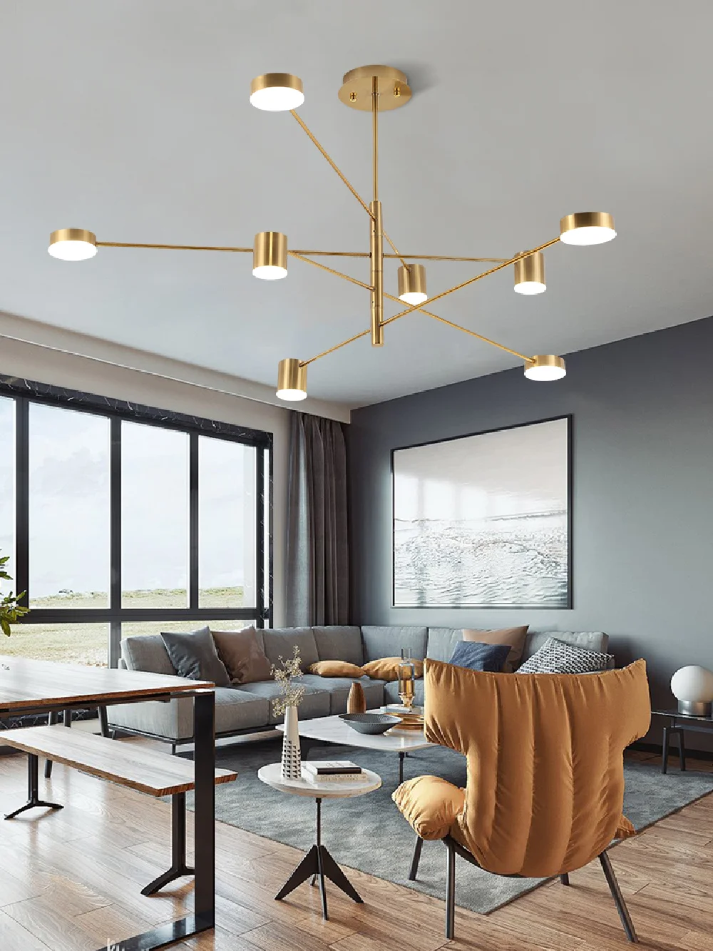 

Modern LED chandelier gold / black can be used for living room themed dining room lighting Nordic chandelier installation