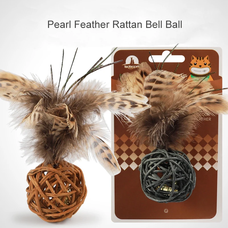 

Wholesale Pearl Feather Rattan Bell Ball Cat Toy Interactive Rattan Ball Handmade Rattan Ball Kitten Toys Products Dropshipping
