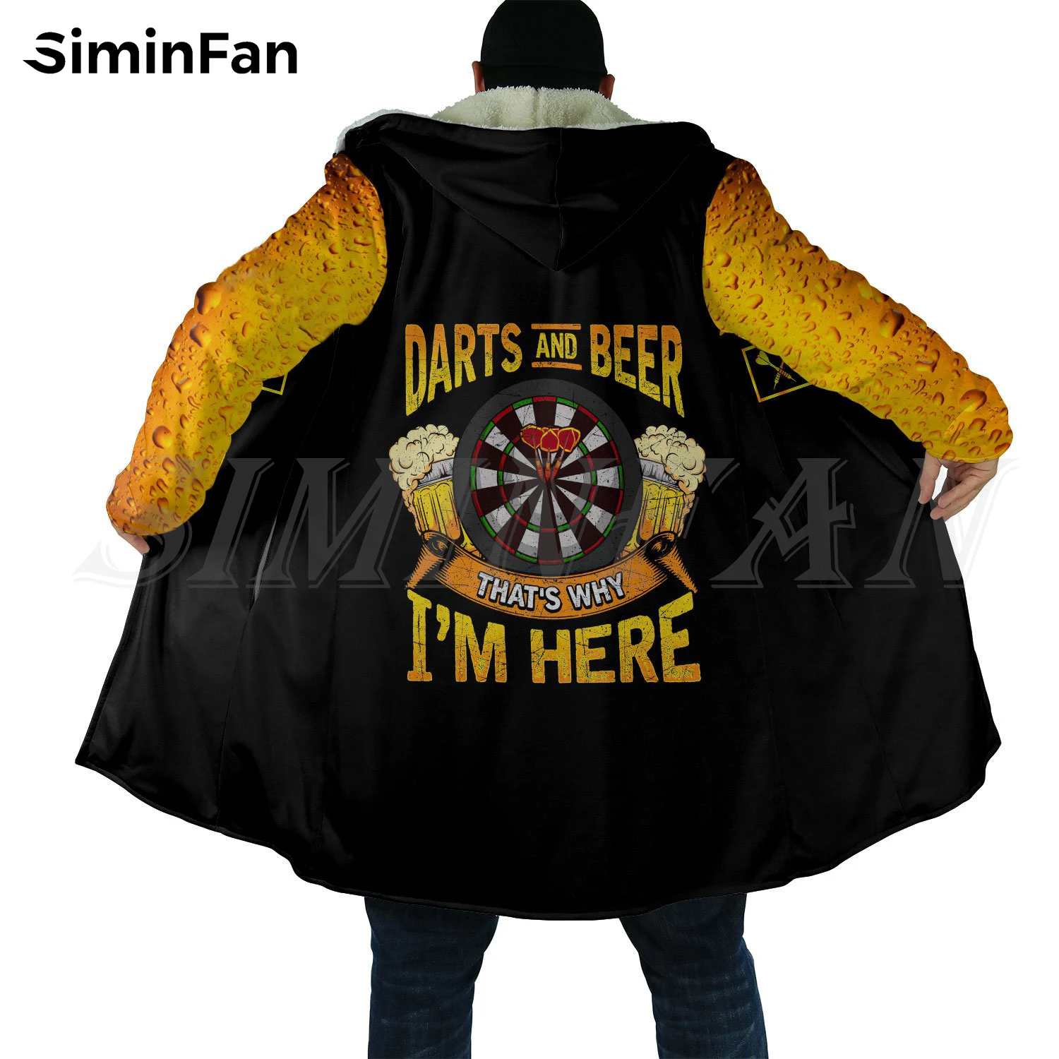 Мужская зимняя теплая фланелевая куртка с капюшоном и 3D-принтом