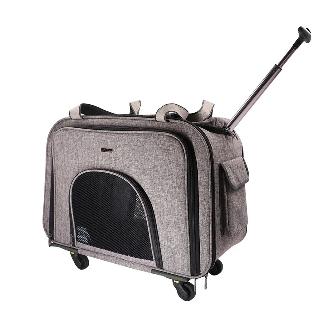 Portable Trolley Pet Bag with Mesh Panels Mute Wheels Pet Trolley Case Breathable Pet Trolley Bag Panoramic Sunroof