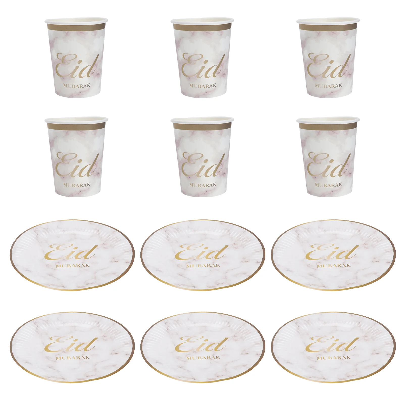 

EID Paper Tableware Set, 16Pcs Ramadan Tableware Plate Paper Tableware Cup Decorative Paper Cup and Paper Plate Set|18X18X0.2CM
