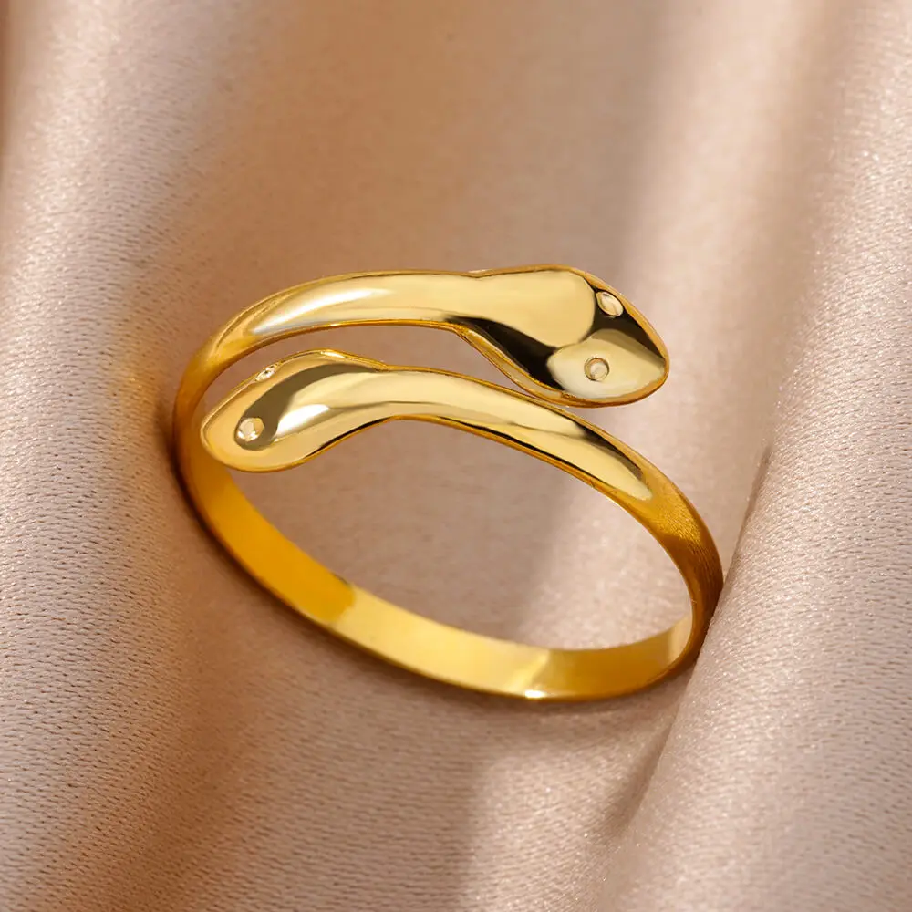 

Trendy Delicate Snake Ring High Quality Stainless Steel Gold Color Vintage Love Ring Men Fashion Trendy Gift Rings for Womans