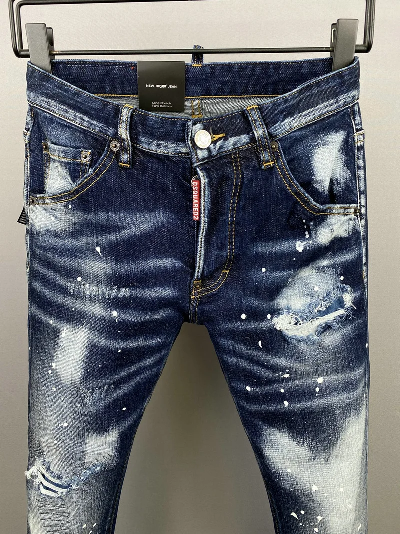 DSQUARED2 Men's/Women's Dark Jeans Fashion Slim Simple Washed All-Match Elastic Denim Trousers 9837