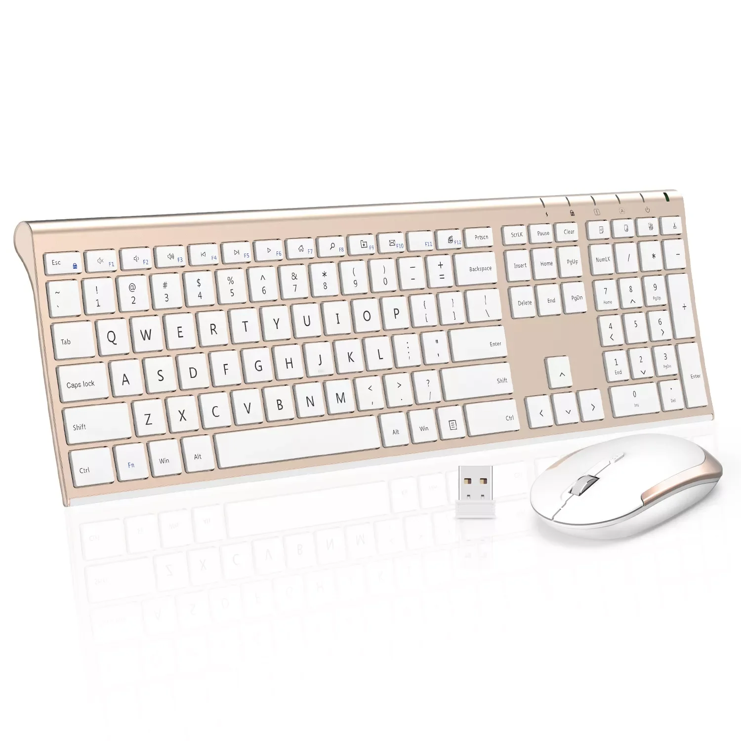 

Jelly Comb Wireless Keyboard and Mouse Combo 2.4GHz Ultra-Slim Aluminum Rechargeable Keyboard with Whisper-quiet Mouse for PC