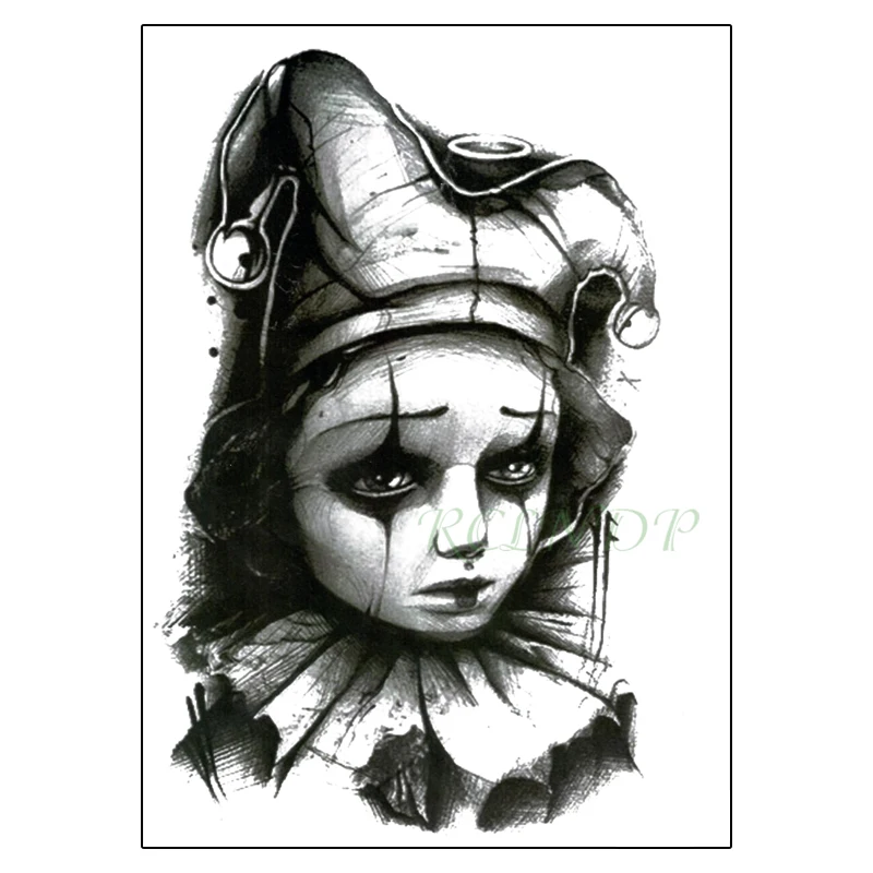 Непромокаемая временная наклейка на татуировку "Клоун в стиле грусти, девочка во флеш-татуировке, фальшивые татуировки на ноге и руке, искусство для мужчин и женщин".