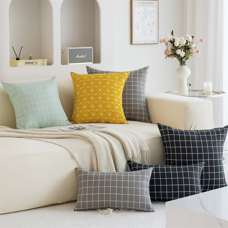

Cotton Linen Throw Pillow Cover Soft Plaid Decorative Square Cushion Case for Sofa Bedroom Car Home 45x45/30x50cm Pillowcase
