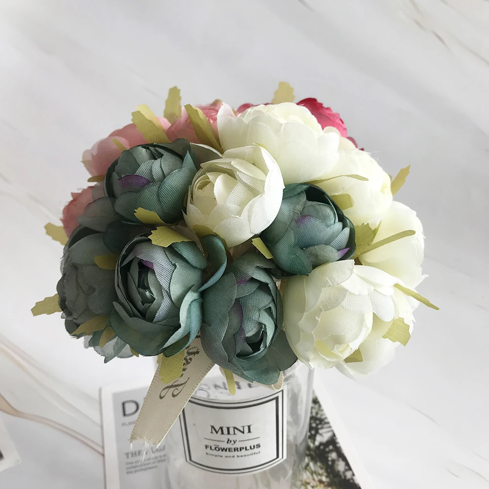 

Artificial Mini Lotus Bunch Silk Flower Small Tea Rose Wedding Home Decoration Fake Flower Bridal Hand Bouquet Fall Decor