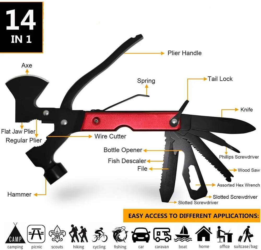 16 В 1 Тяжелая Двухсторонняя Топор/Молоток Многофункциональный Инструмент Портативный Складной Многофункциональный Инструмент На Открытом Воздухе Снаряжение Выживания Рука.