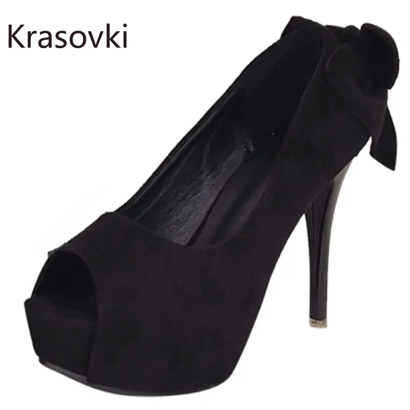

Krasovki 12cm 2023 Faux Suede Slip on Peep Toe Summer Dancing Elagance Fashion Women Big Size Sandals Platform Wedge Sexy Shoes