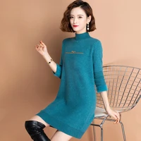 m 3xl fashion women winter warmer long style knitted pullover sweater office lady plush velvet clothing thermal dress party gift
