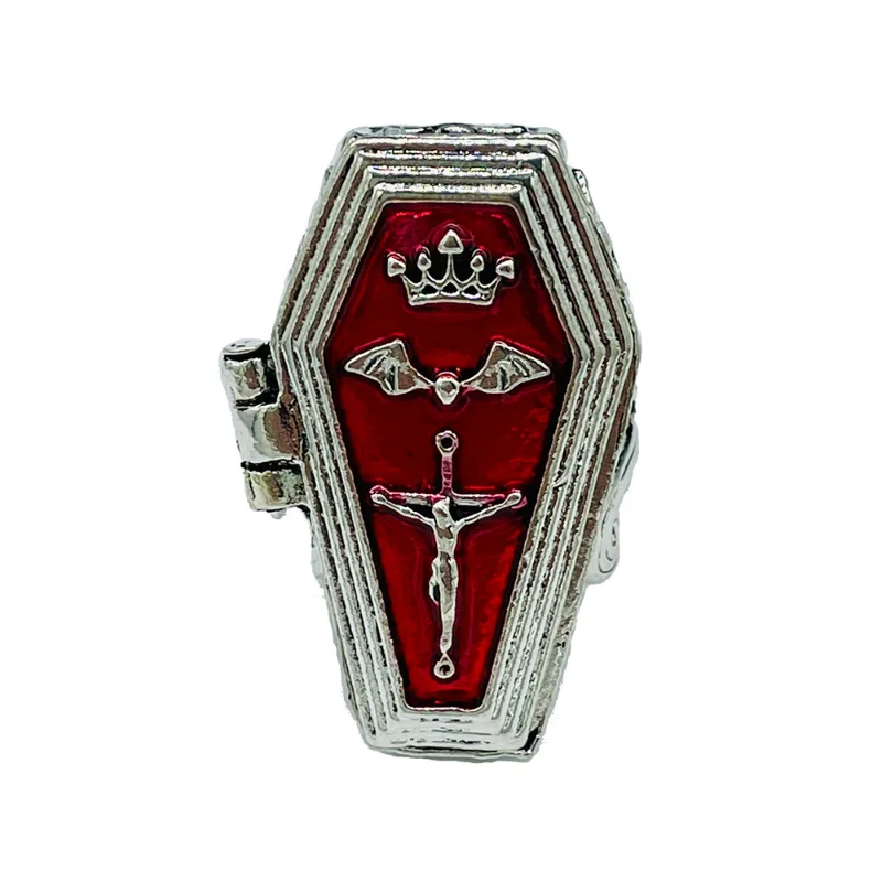 Fashion Retro Punk Vampire Coffin Gothic Cross Bat Red Opena