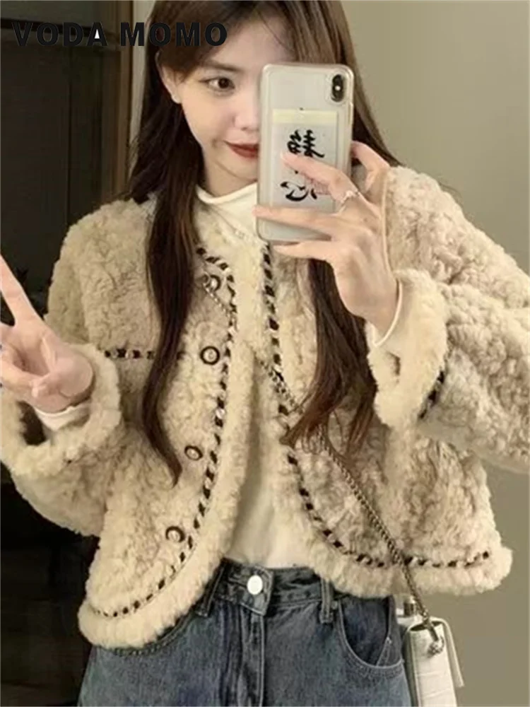 Зима 2024 новая базовая твидовая куртка женская одежда корейский стиль теплая с