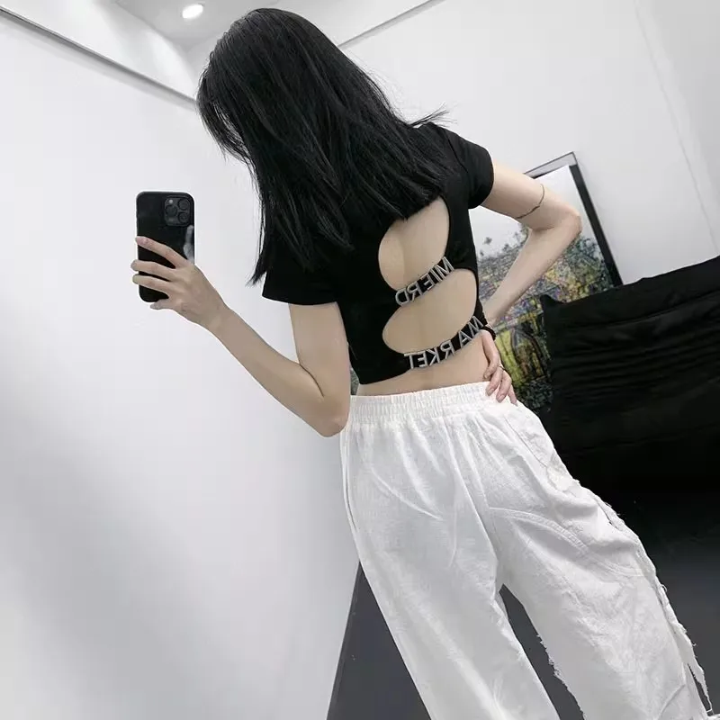 

traf 2023 woman tops pure cotton metal buckle cutout corset women's T-shirt y2k clothes New fashion sexy tops shirt bra