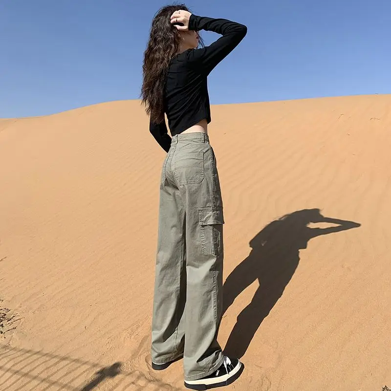 Брюки женские рабочие с высокой талией приталенные прямые штаны в американском