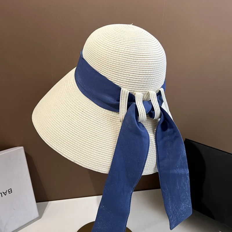Women Wide Brim Sun Hat Ribbon bowknot Ladies Church Hat Summer Beach Hat Foldable Floppy Roll up Cap Hat UPF50+ Sun Hat