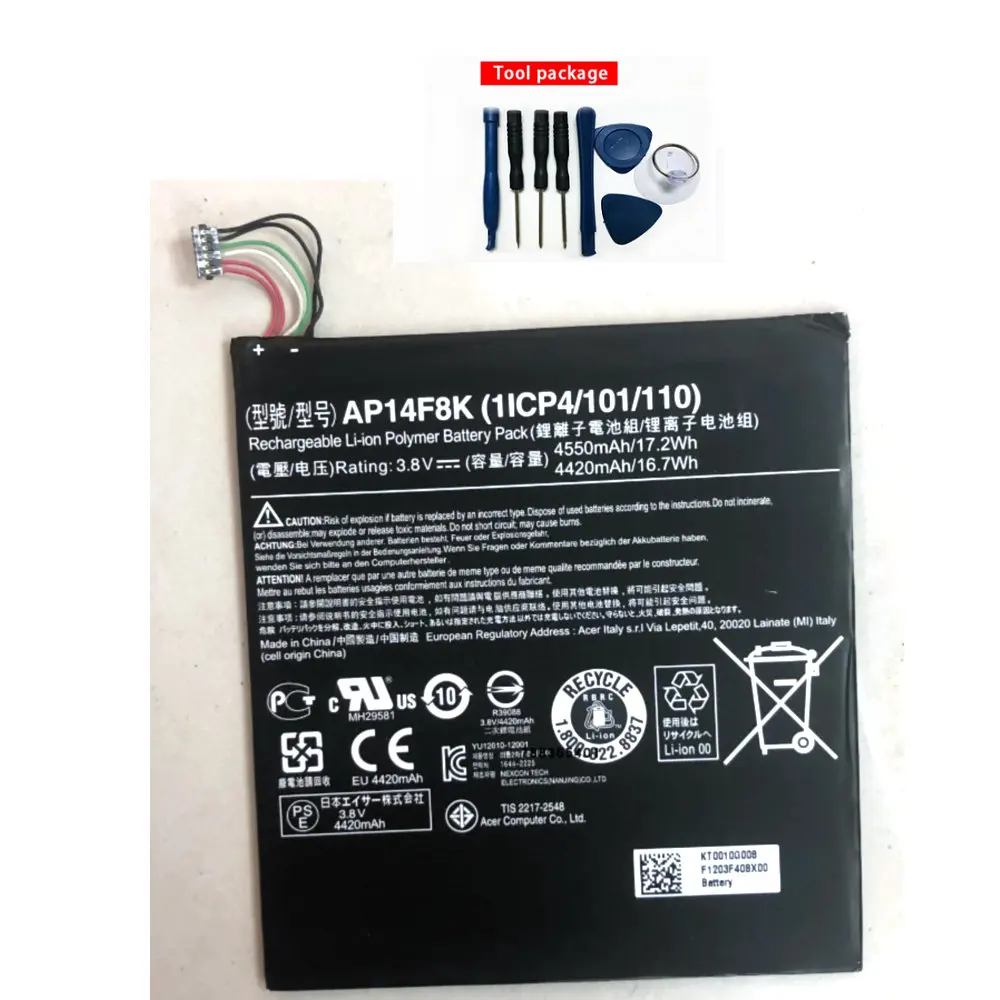 

3420/4550mah Original size battery for Acer Iconia Tab A1-850 AP14E8K AP14F8K Tablet battery+ Tracking Number+TOOL