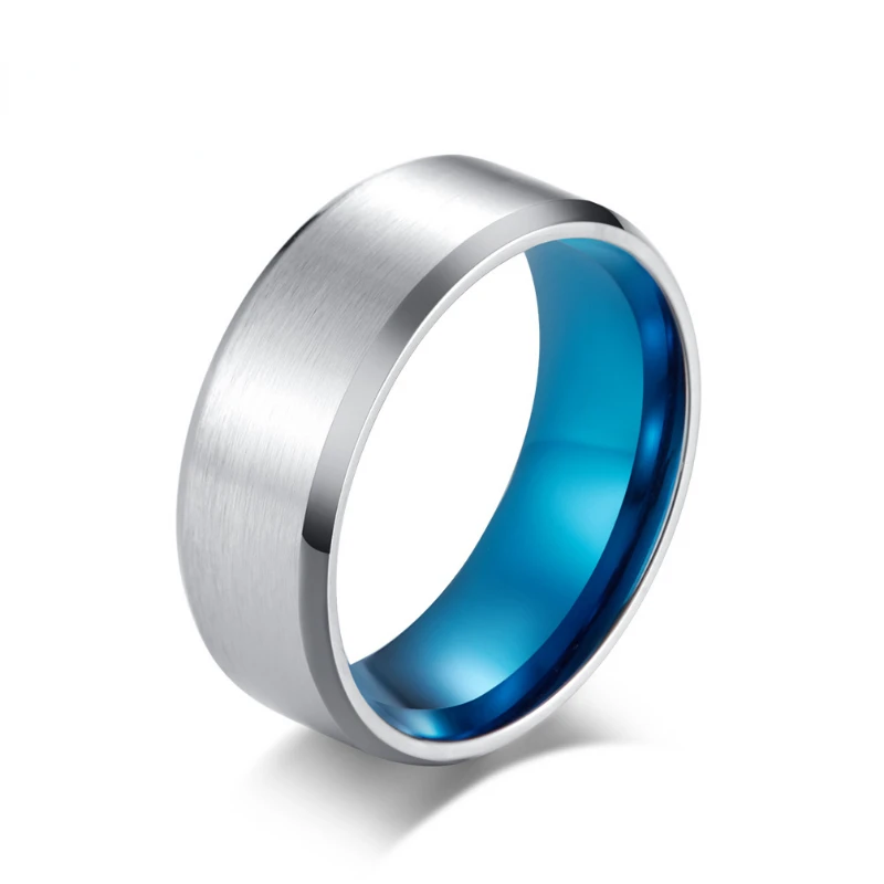 

Couple Ring Stainless Steel Matte Brushed Blue Ring Punk Style Titanium Steel Wedding Engagement Ring Factory Outlet