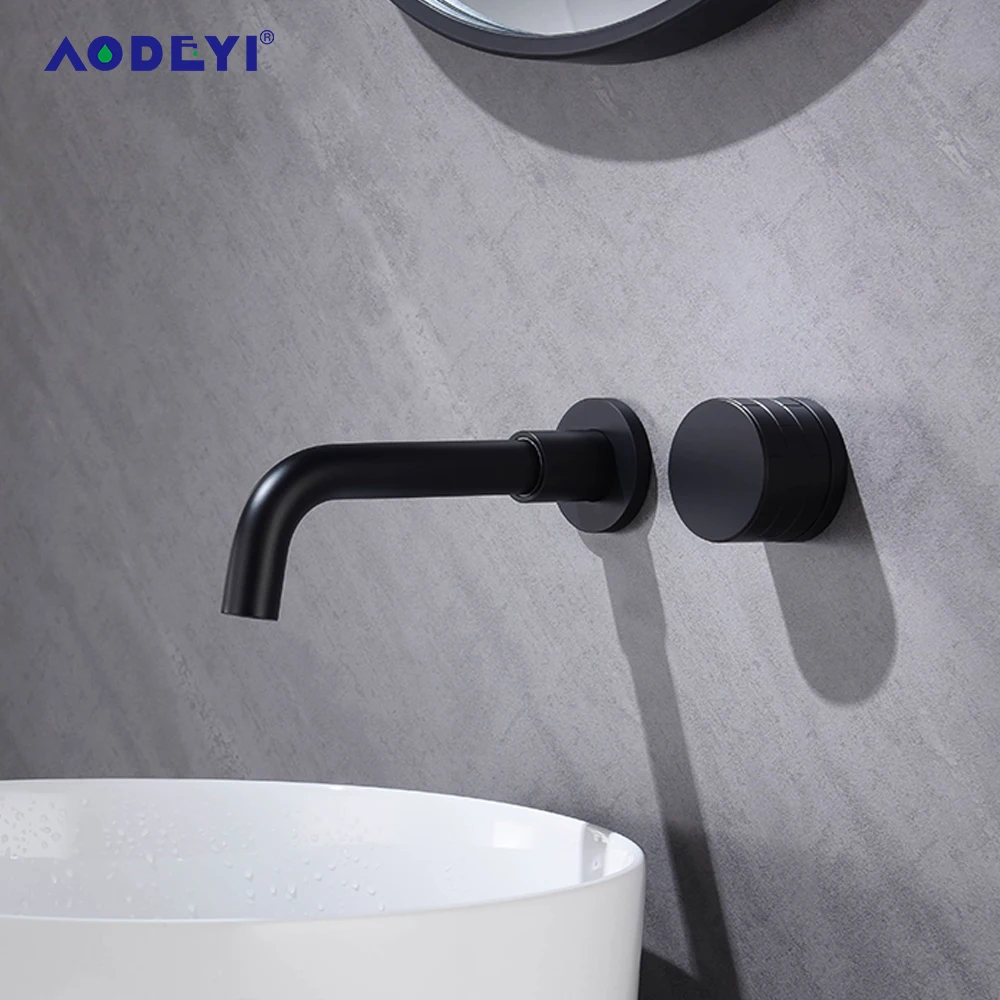 Black Bathroom Sink Faucet Tap Brass Polished Hot Cold Wash Basin Water Swivel Spout Wall Mounted Brushed Gold Bath Mixer Taps