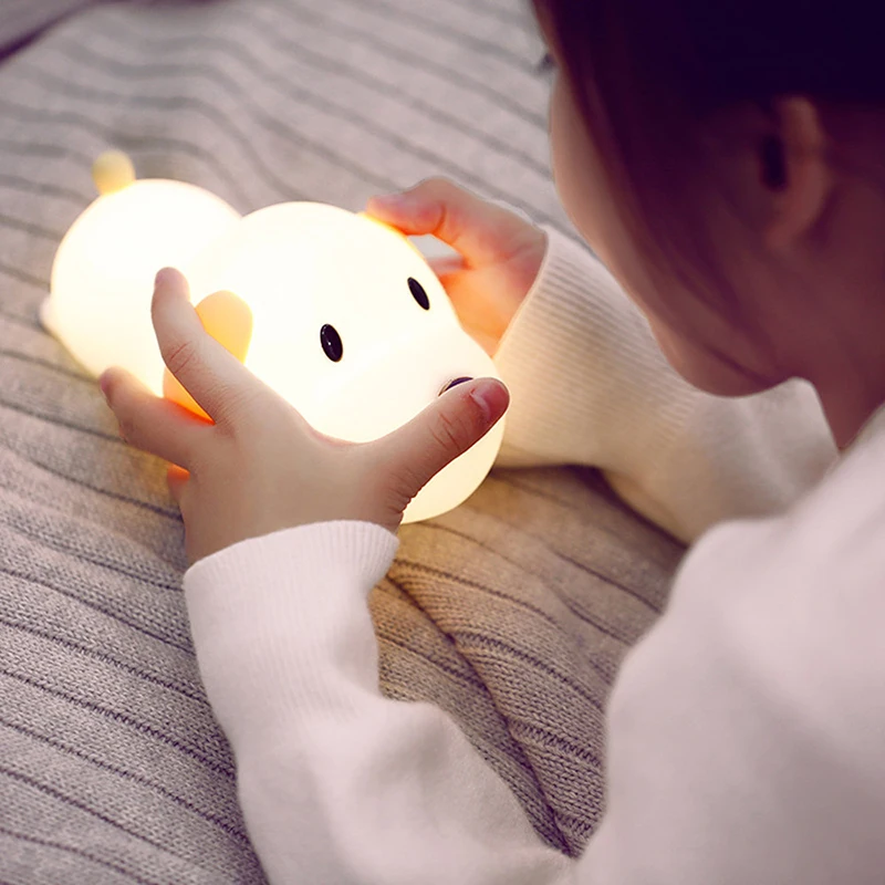 

Silicone Dog LED Night Light Touch Sensor 2 Colors Dimmable Timer USB Rechargeable Bedside Puppy Lamp for Children Baby Gift