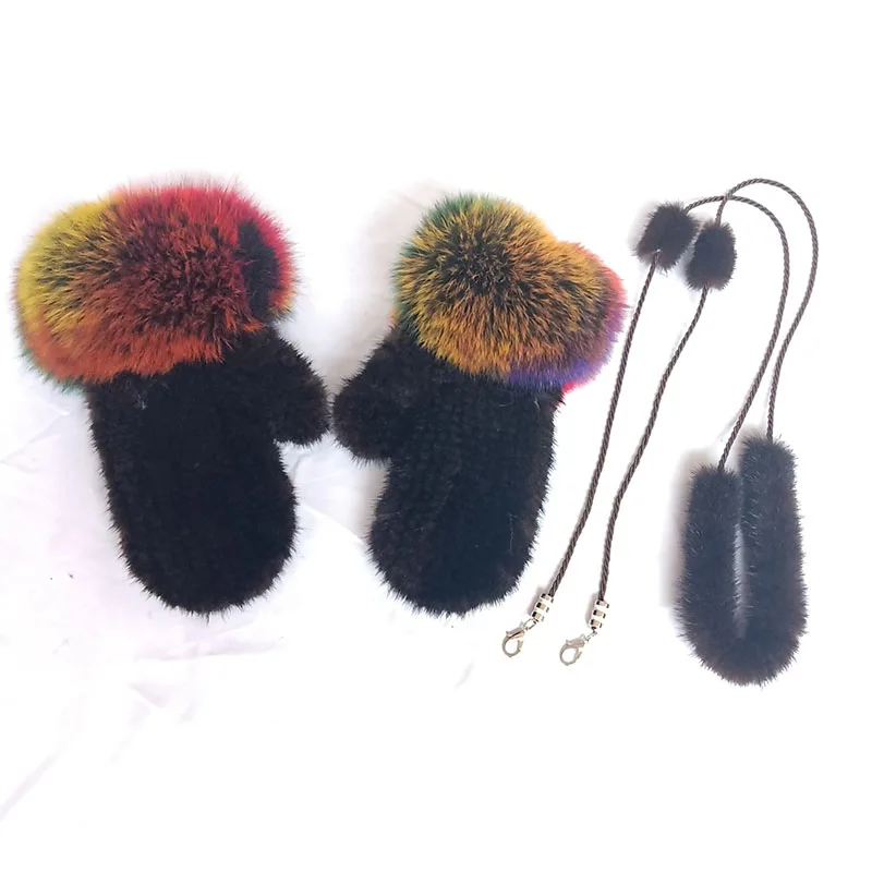Women Winter Real Mink Fur Glove With Fox Fur Cuff Fashion Warm Female Genuine Fur Gloves With Finger Warm Hand Warmer Wholesale