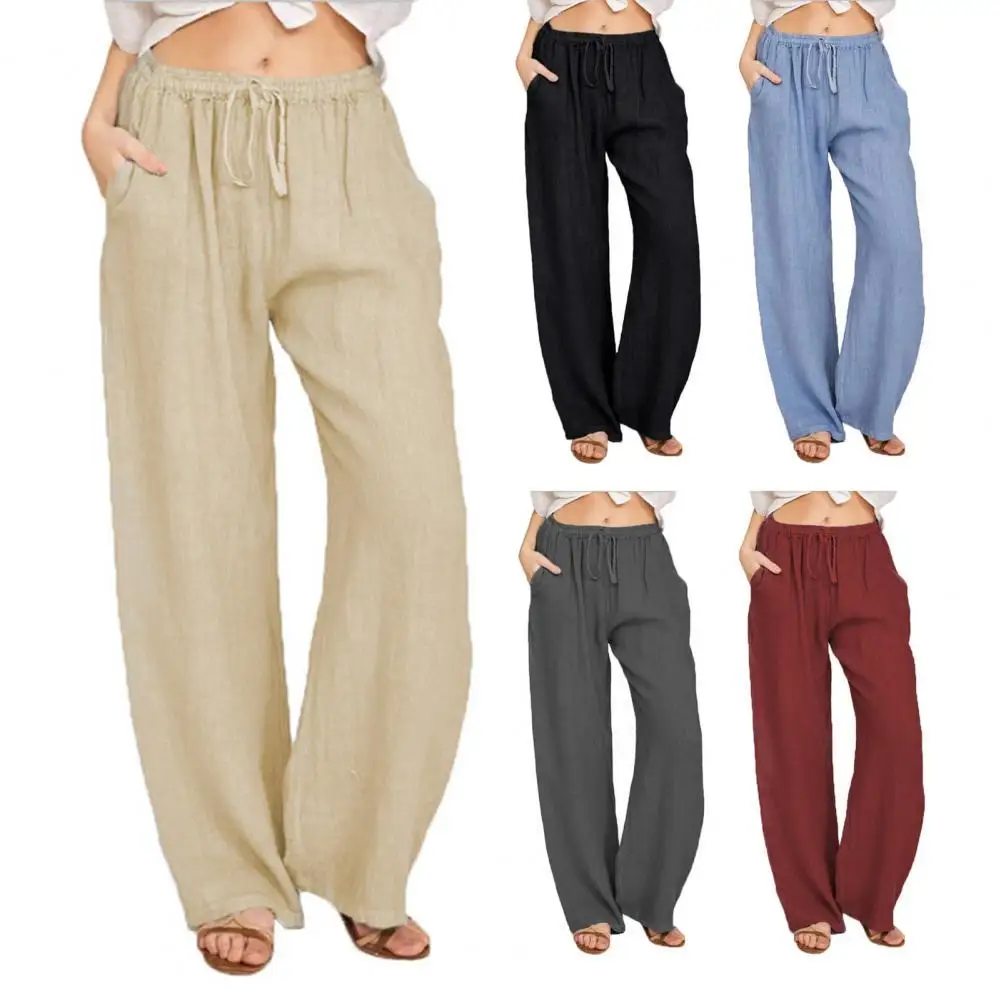 

Women Pants Solid Color Elastic Waist Drawstring Casual Summer Sweatpants for Daily Wear