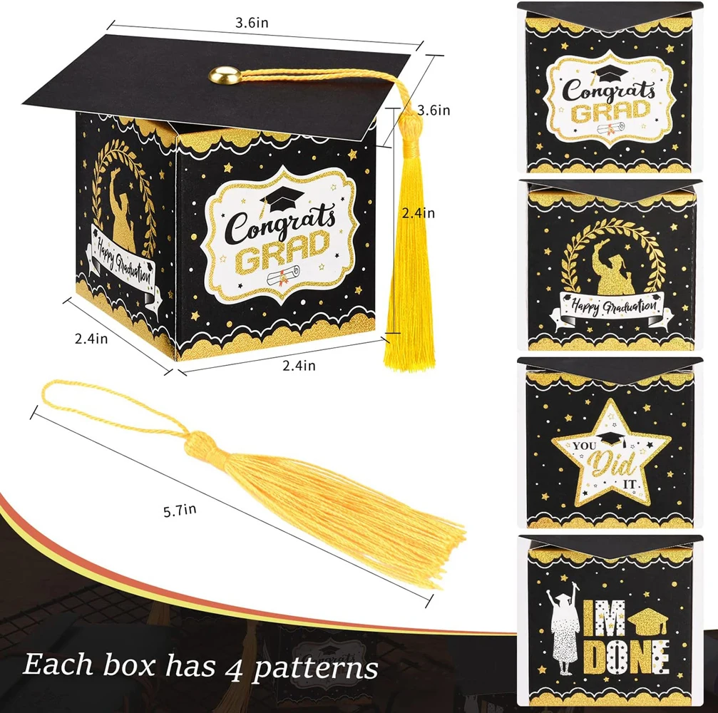 

50Pcs Bachelor Hat Cap Candy Box Graduation Cookie Gift Packaging Boxes Bag 2023 Grad Congratulation Party Favors Supplies