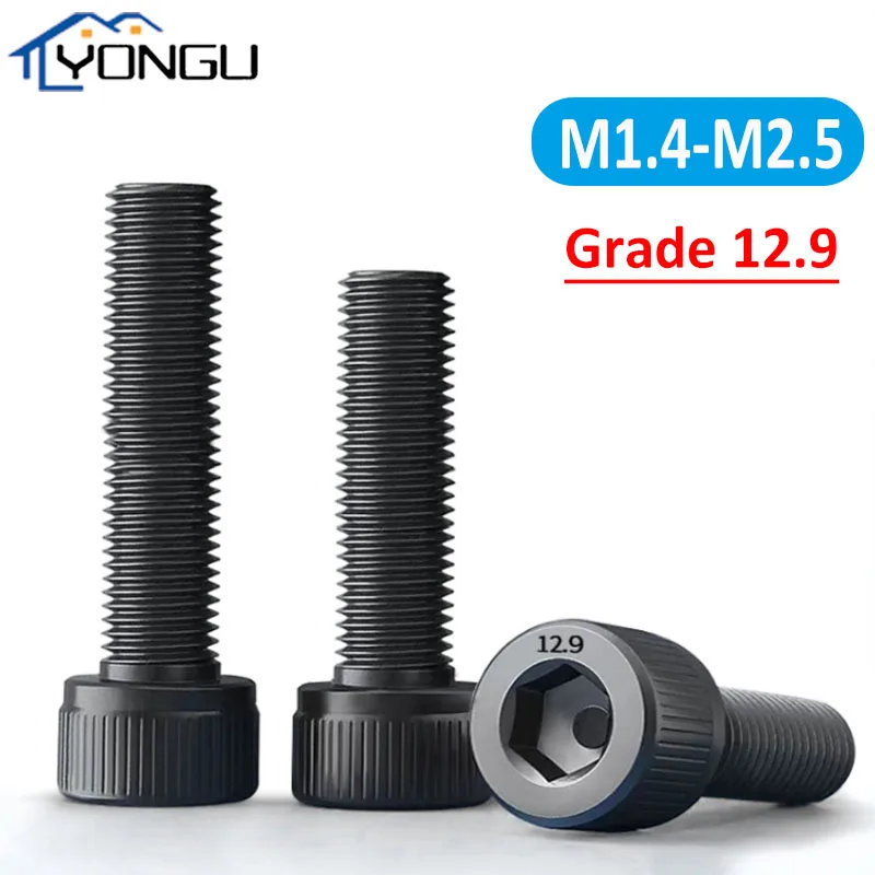 

M1.4 M1.6 M2 M2.5 12.9 Grade Hex Hexagon Socket Head Cup Screws DIN912 Black Allen Bolts