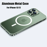 aluminum alloy metal frame case for iphone 13 12 pro max mini with magnetic ring wireless charger support