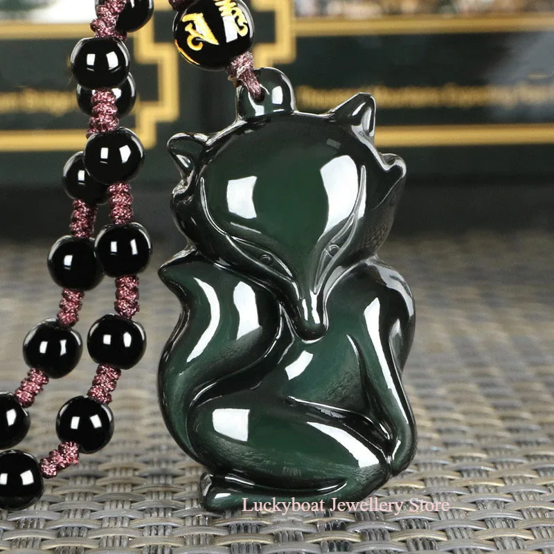 

Natural Obsidian Pendant Jewelry Fine Jewelry Obsidian Coloured eye Fox Jade Pendant Necklace Jewelry
