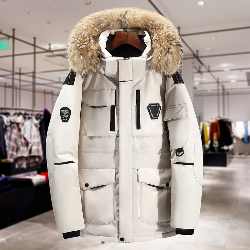 

Top Quality White Duck Down Jacket Men Winter 2023 Fur Collar Warm Thicken Long Parka Windproof Warm White Coat Men Snowjacket