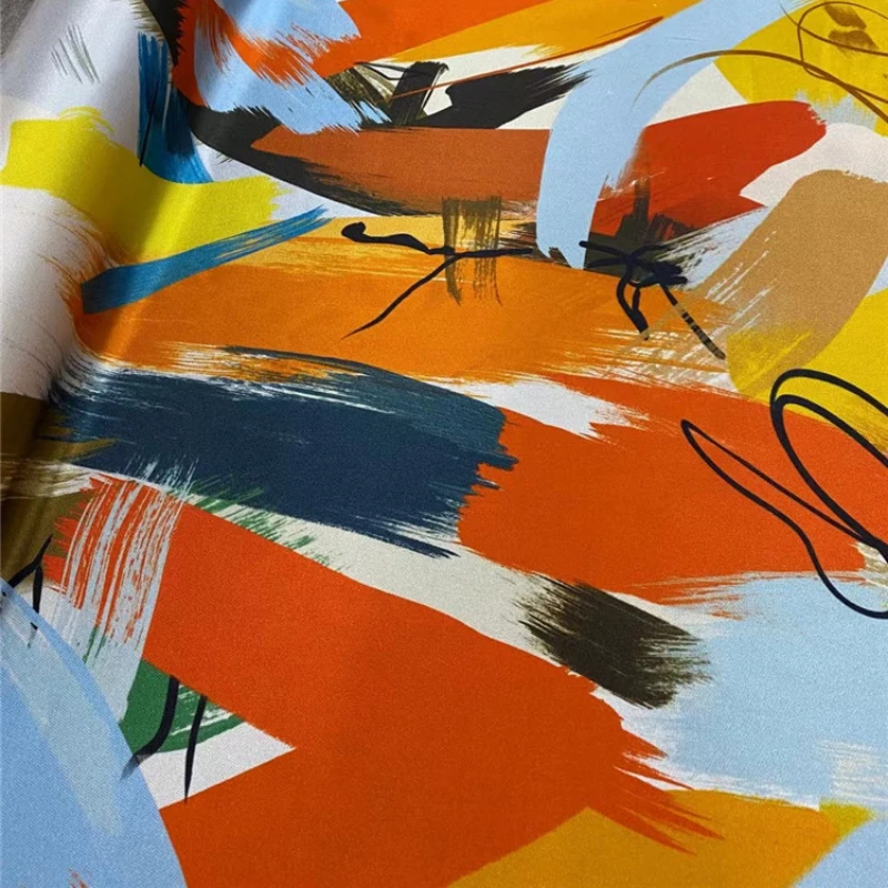 

Stretch Twill Mulberry Silk Fabric Brand Graffiti Print 21 Mommy Fashion Dress High-end Clothing Cloth by the Meter