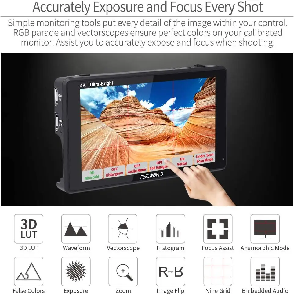 EELWORLD LUT6 6-дюймовый сенсорный монитор для DSLR-камер с яркостью 2600 нит |   4K HDMI входвыход, 3D LUT, HDR, визуализация формы сигнала, хроматограмма, фокусировка (art.: 3920dc84abda5) - 3920dc84abda5