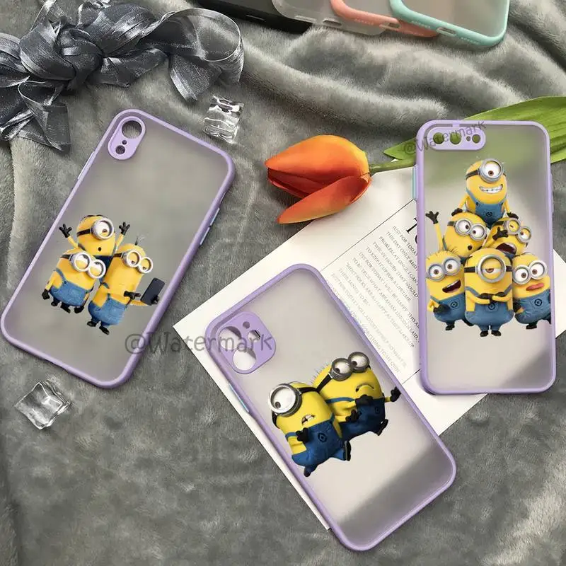 

Cartoon-Cute-M-Minions-Movie Phone Case For IPhone 13 12 Mini 11 Pro Max Xs Xr X 7 8 Plus Purple Matte Translucent Funda