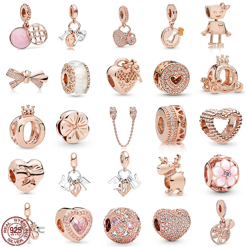

Rose gold series beads 925 sterling silver letter elk heart-shaped tree of life pendant fit original Pandora bracelet DIY gift