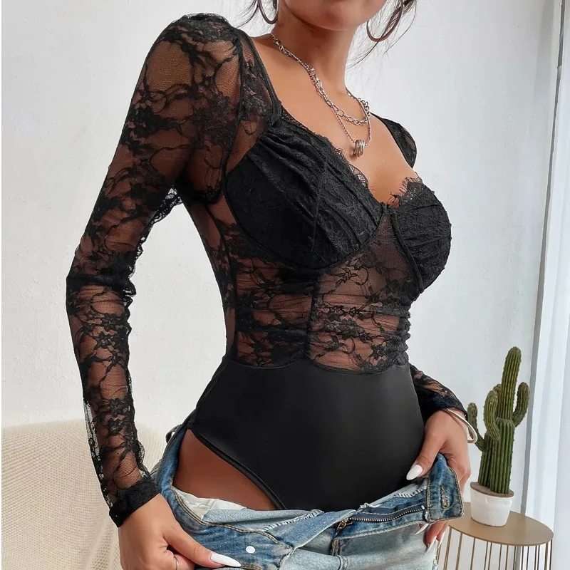 Женские однотонные кружевные комбинезоны в стиле пэчворк сексуальные модные