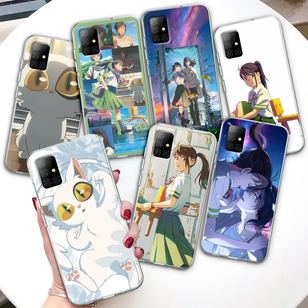 

Phone Case for Samsung Galaxy A53 A54 A13 A52 A12 A51 A32 A71 A21s A31 A72 A41 A11 A42 A73 Transparent Cover Suzume Anime