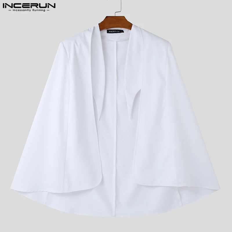 Плащ INCERUN мужской с воротником-стойкой однотонная накидка длинным рукавом