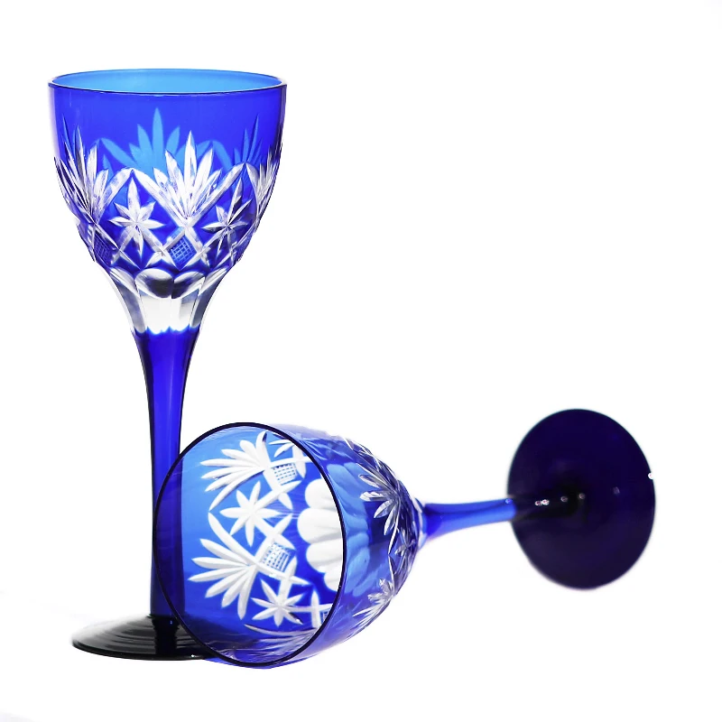 

Blue Handmade Christmas Wine Glasses Goblet Cocktail Hand Cut to Clear Crystal Edo Kiriko Blue 6.9in 5.3oz