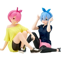 genuine rem anime figure re zero starting life in another world training style cute tracksuit ram model toys 14cm pvc gift doll