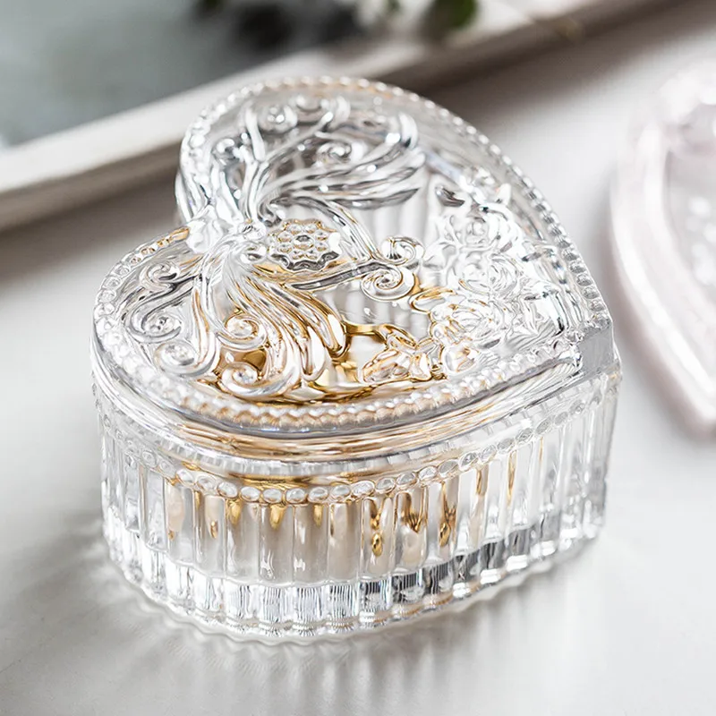 

Jewelry Box Retro Embossed Heart-shaped Nail Transparent Desktop Decoration Storage Box drawer organizer make up organizer box