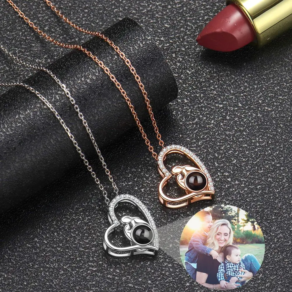 Projection Necklace Heart Pendant Custom Personalized Photo Necklace for Women Mother's Day Jewelry Mom Ladies Memory Gifts
