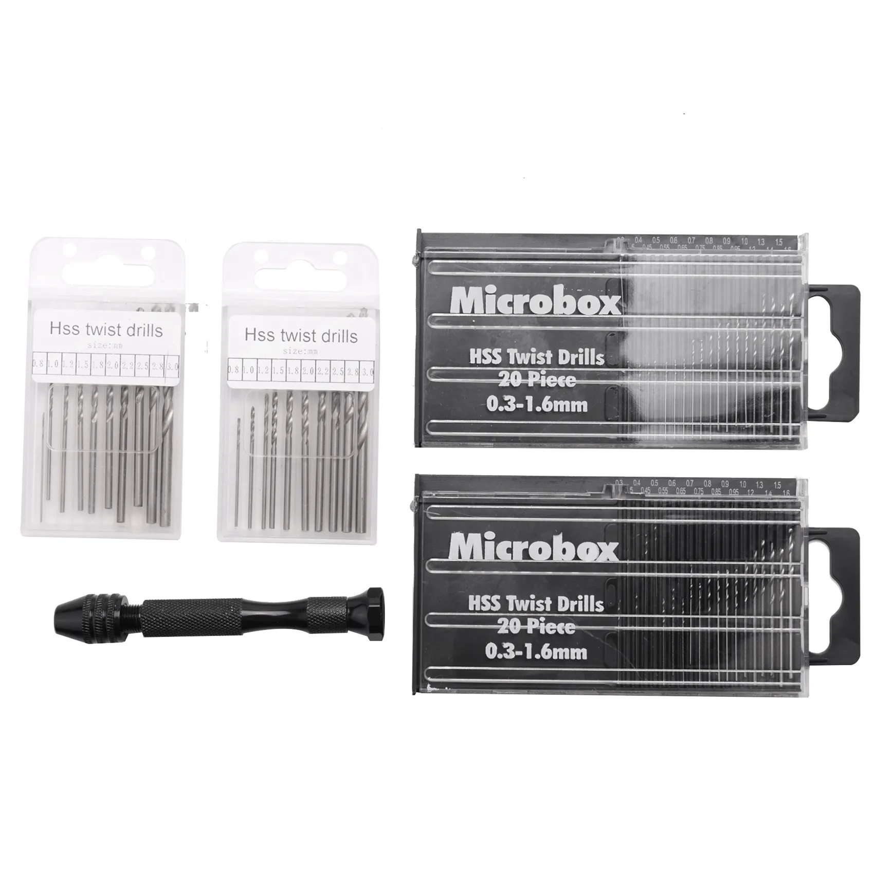 

61Pcs Twist Drill Set, Mini Hand Drill Tool + 60 Hand Twist Drill Bit 0.3-3.0mm, for Metal,Wood,Plastic Etc